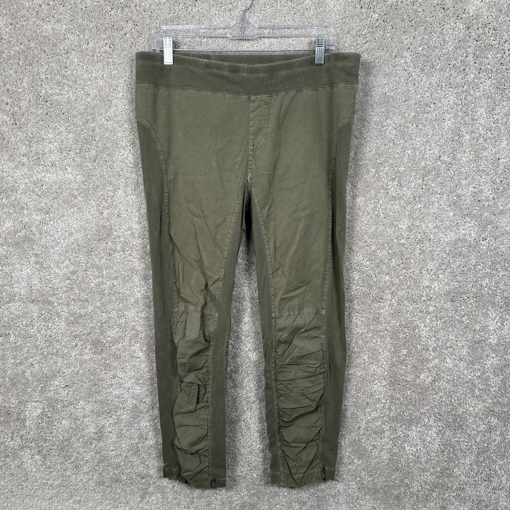 Wearables XCVI High Rise Jetter Crop Ruched Leggings Pant M Olive Cotton Stretch
